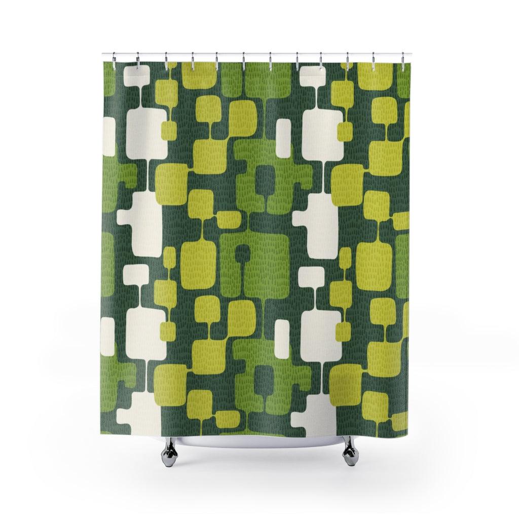 Retro Abstract Mid Century Modern Green Shower Curtain | lovevisionkarma.com