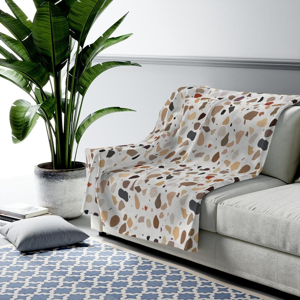 Terrazzo Print Brown Modern Minimalist Velveteen Lightweight Blanket | lovevisionkarma.com