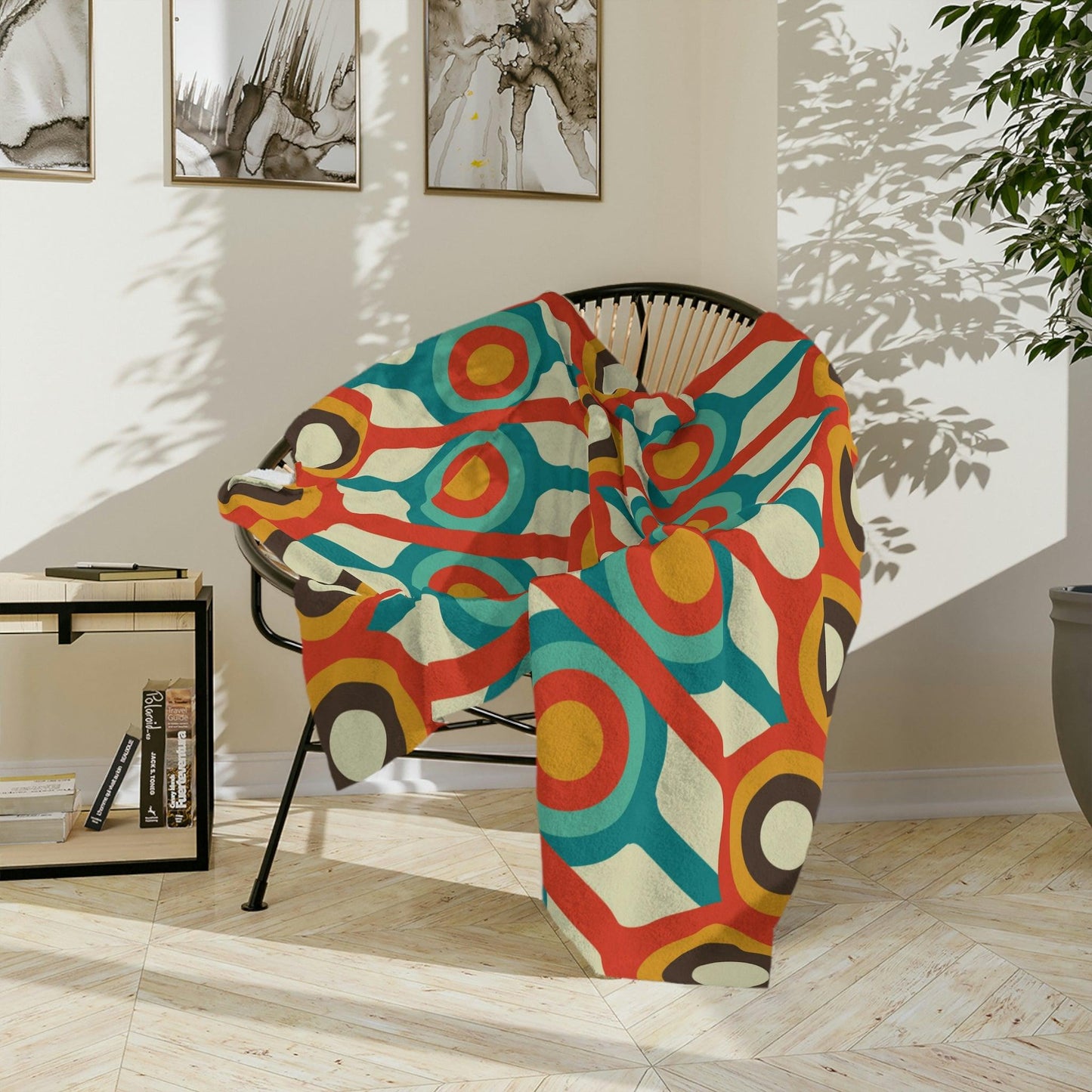Retro Mid Century Mod Geometric Multicolor Velveteen Minky Blanket | lovevisionkarma.com