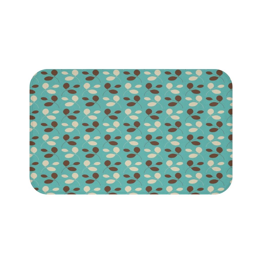 Retro 1950's Mid Century Leaves on Blue Bath Mat | lovevisionkarma.com