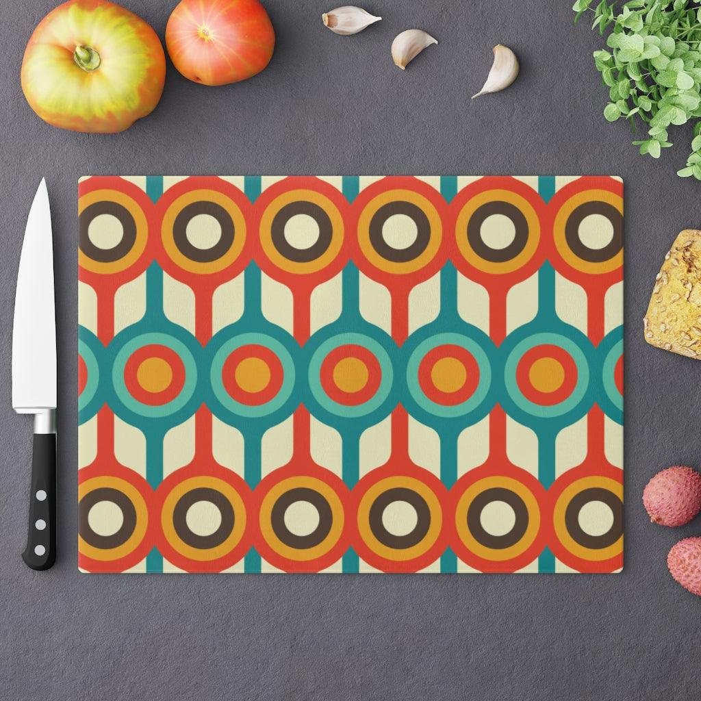 Mid Century Mod Retro Circles Multicolor Glass Cutting Board | lovevisionkarma.com