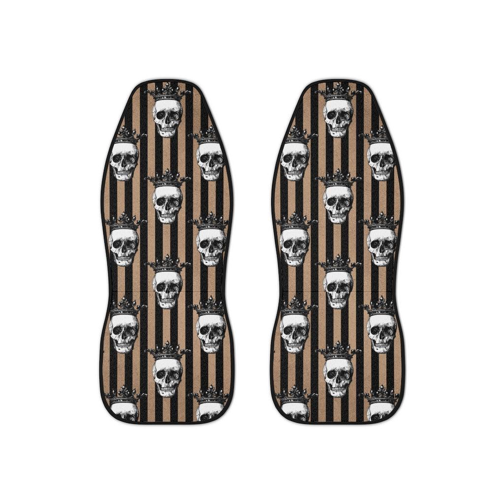 Crowned White Skulls Glam Goth Brown & White Car Seat Covers | lovevisionkarma.com