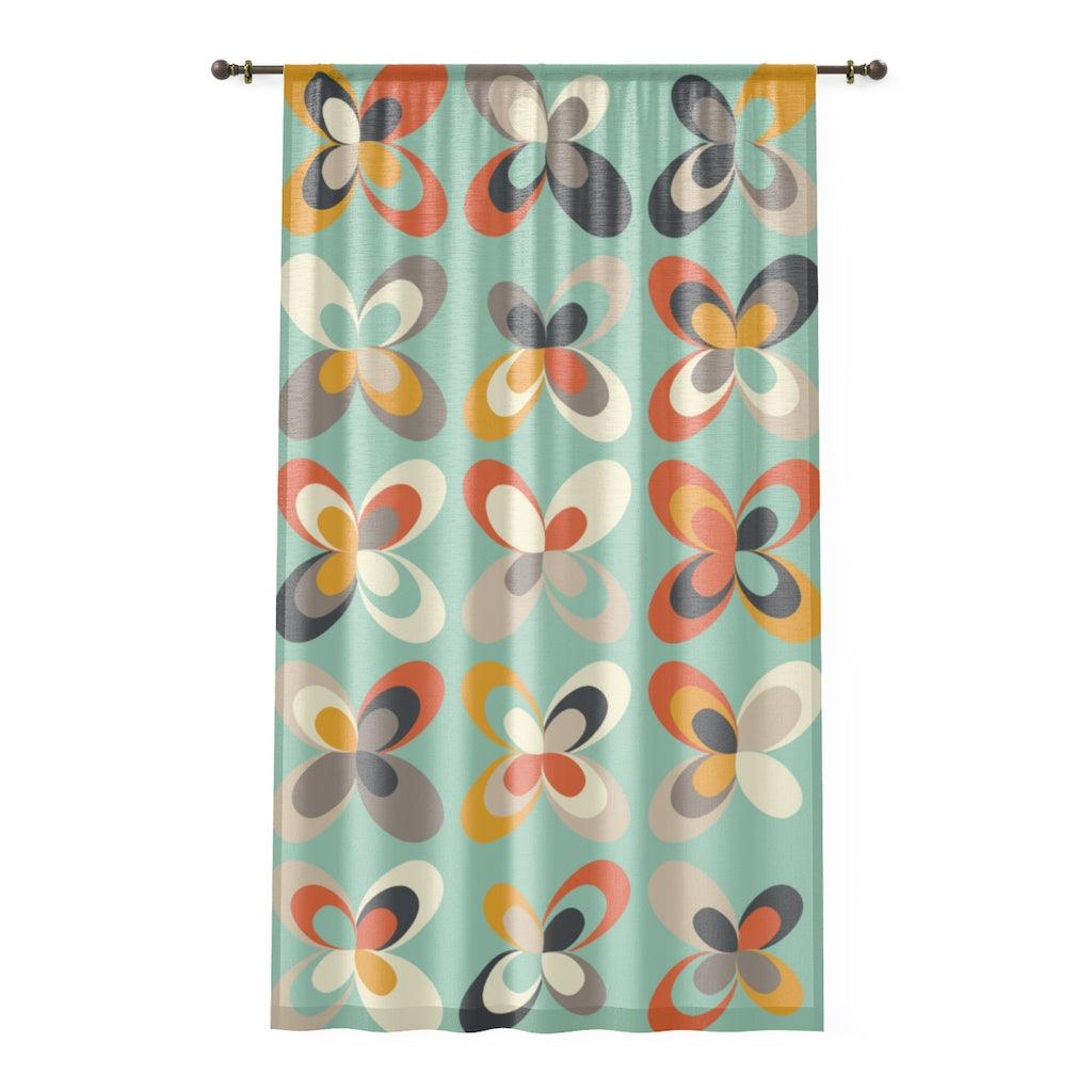 Retro MCM Scandi Leaves Mint Green Sheer Window Curtain | lovevisionkarma.com