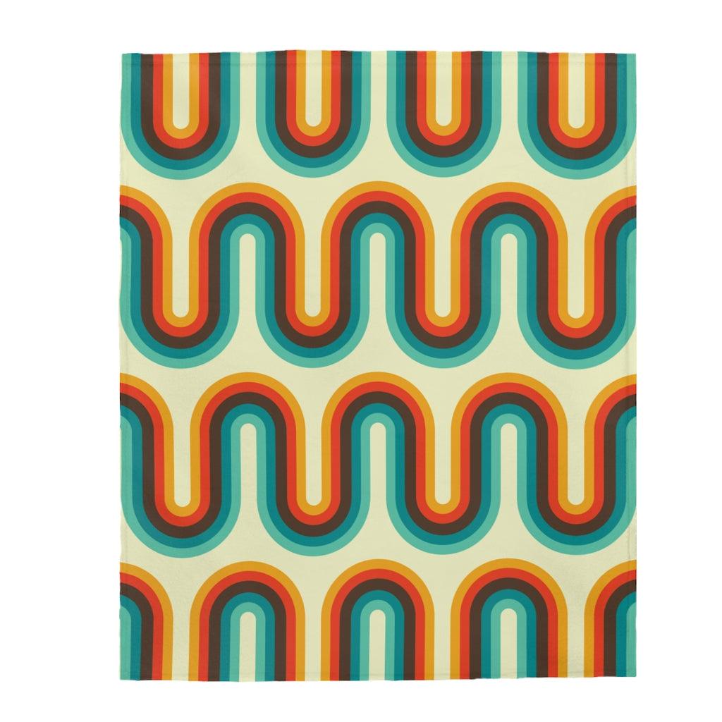 Retro 60s Groovy Waves Multicolor Velveteen Lightweight Blanket | lovevisionkarma.com