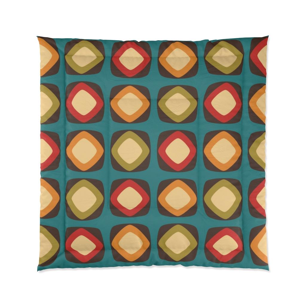 Retro Mod Squares Multicolor Mid Century Modern Comforter | lovevisionkarma.com