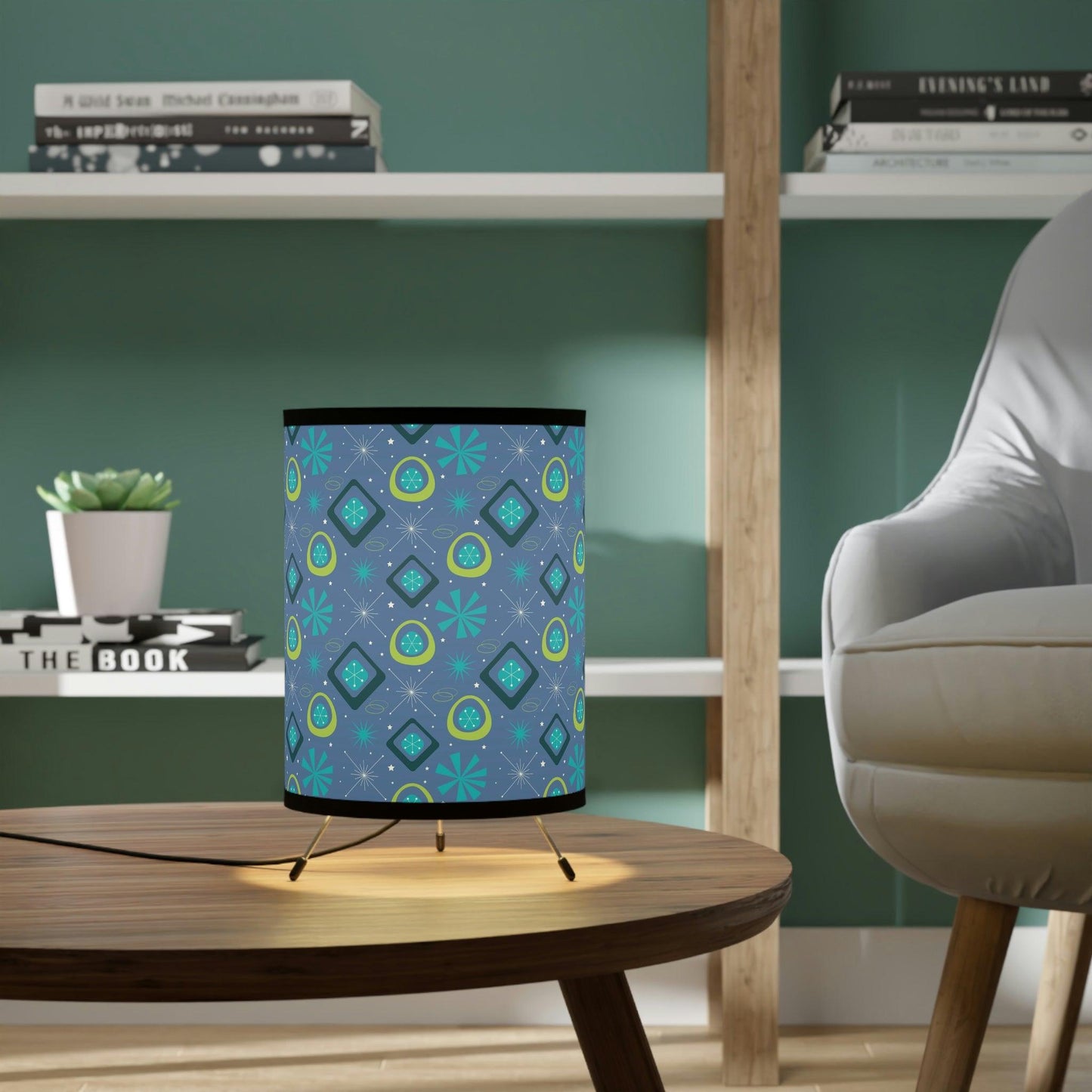 Retro 50s Space Age, Starburst Mid Century Mod Blue & Green Tripod Accent Lamp | lovevisionkarma.com