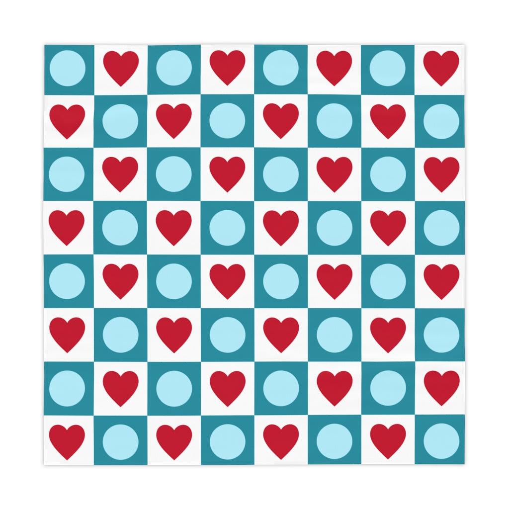 Retro Valentine Hearts & Circles Red, Blue & White Tablecloth | lovevisionkarma.com