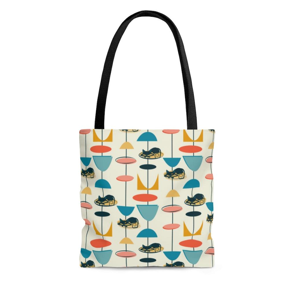 Mid Century Retro Atomic Cat Tote Bag | lovevisionkarma.com