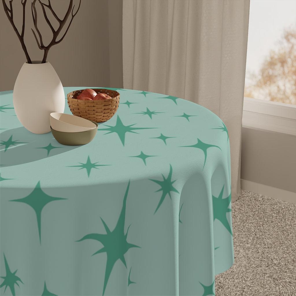 Retro Mid Century Starburst Mint Green Tablecloth | lovevisionkarma.com