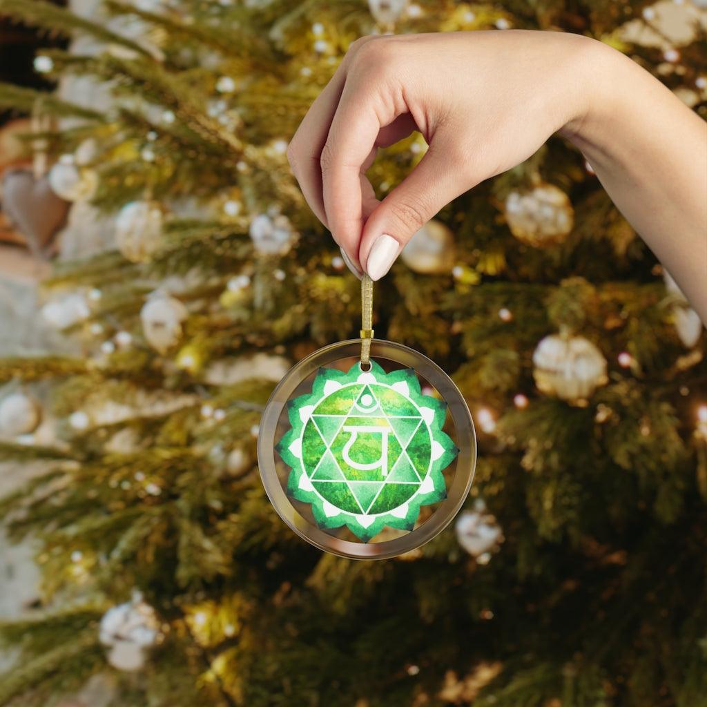 Anahata, Heart or Fourth Chakra Glass Ornament, Yoga Christmas Ornament | lovevisionkarma.com