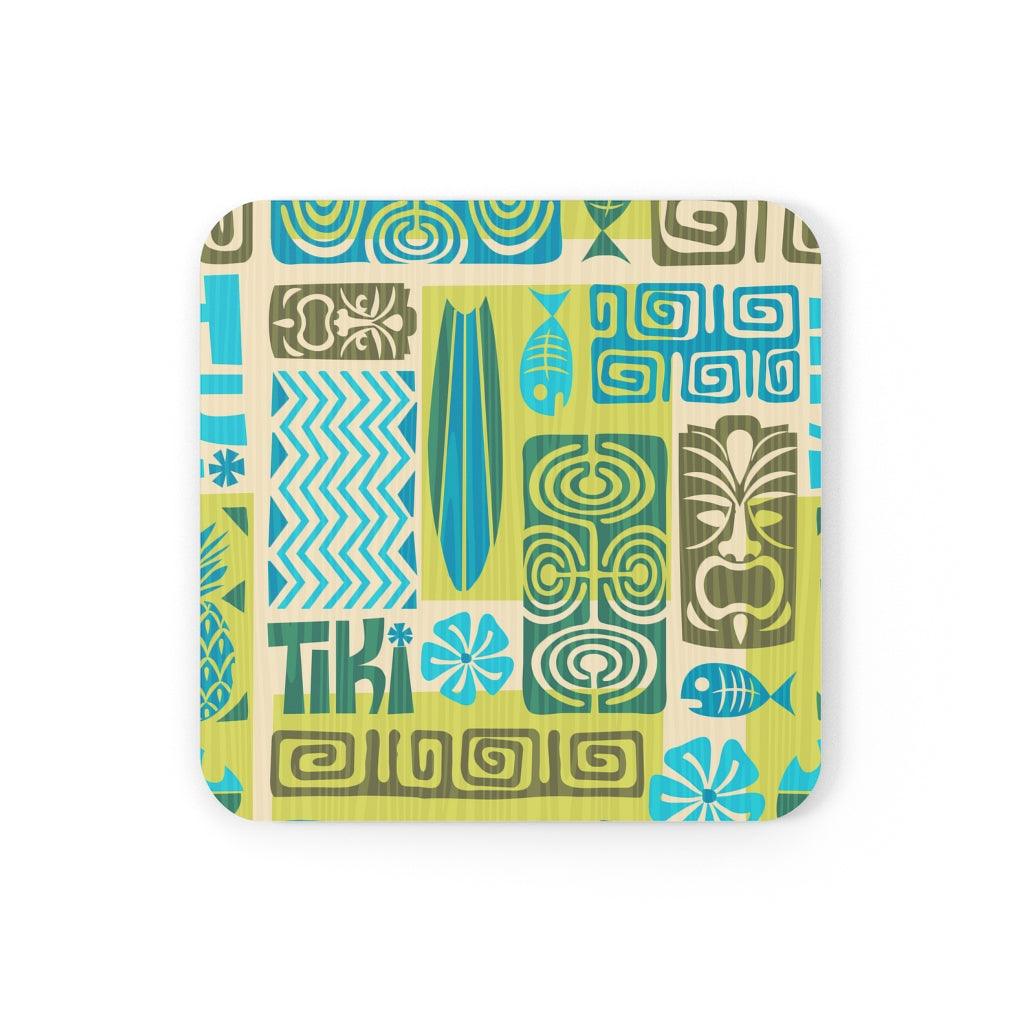 Retro 1960's Tiki Style MCM Green, Blue & Brown Coaster Set | lovevisionkarma.com