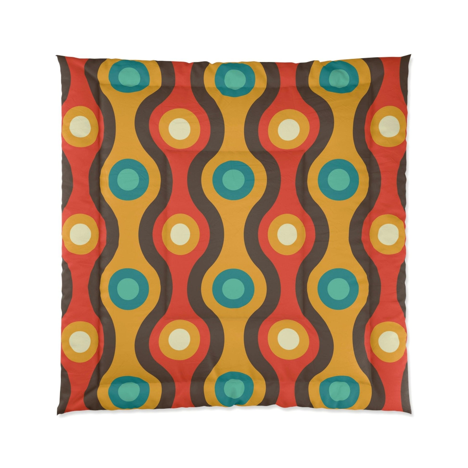 Retro 60s 70s Waves Mid Century Mod Brown & Orange Comforter | lovevisionkarma.com