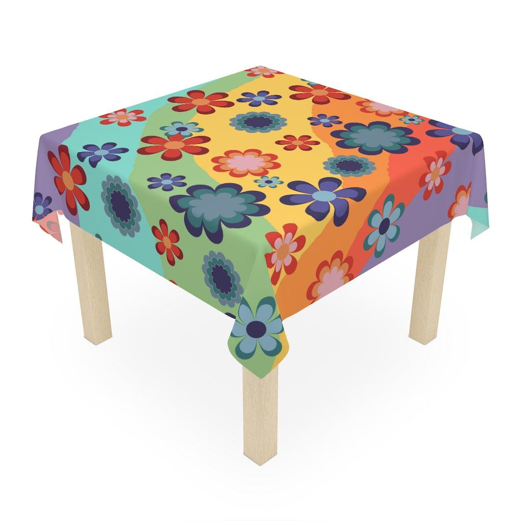 Groovy 60s 70s Hippie Flowers Vibrant MCM Tablecloth | lovevisionkarma.com