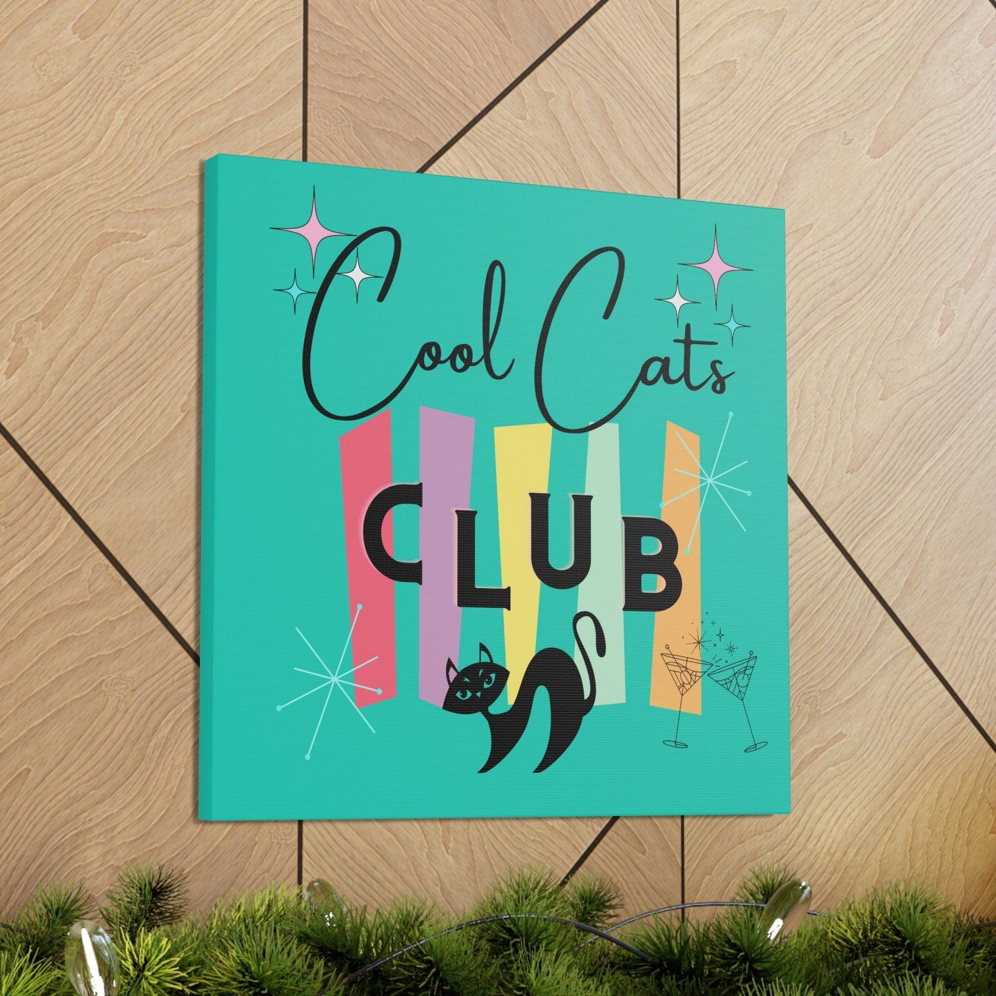 Retro MCM Atomic Cool Cat Starburst Colorful Canvas Gallery Wrap | lovevisionkarma.com