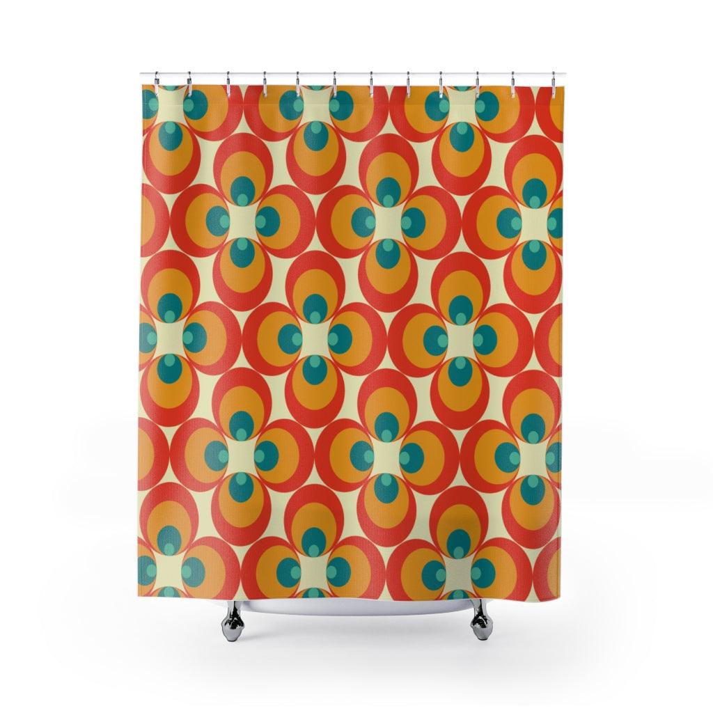Retro 60s, 70s Orange Flowers Mid Century Modern Shower Curtain | lovevisionkarma.com