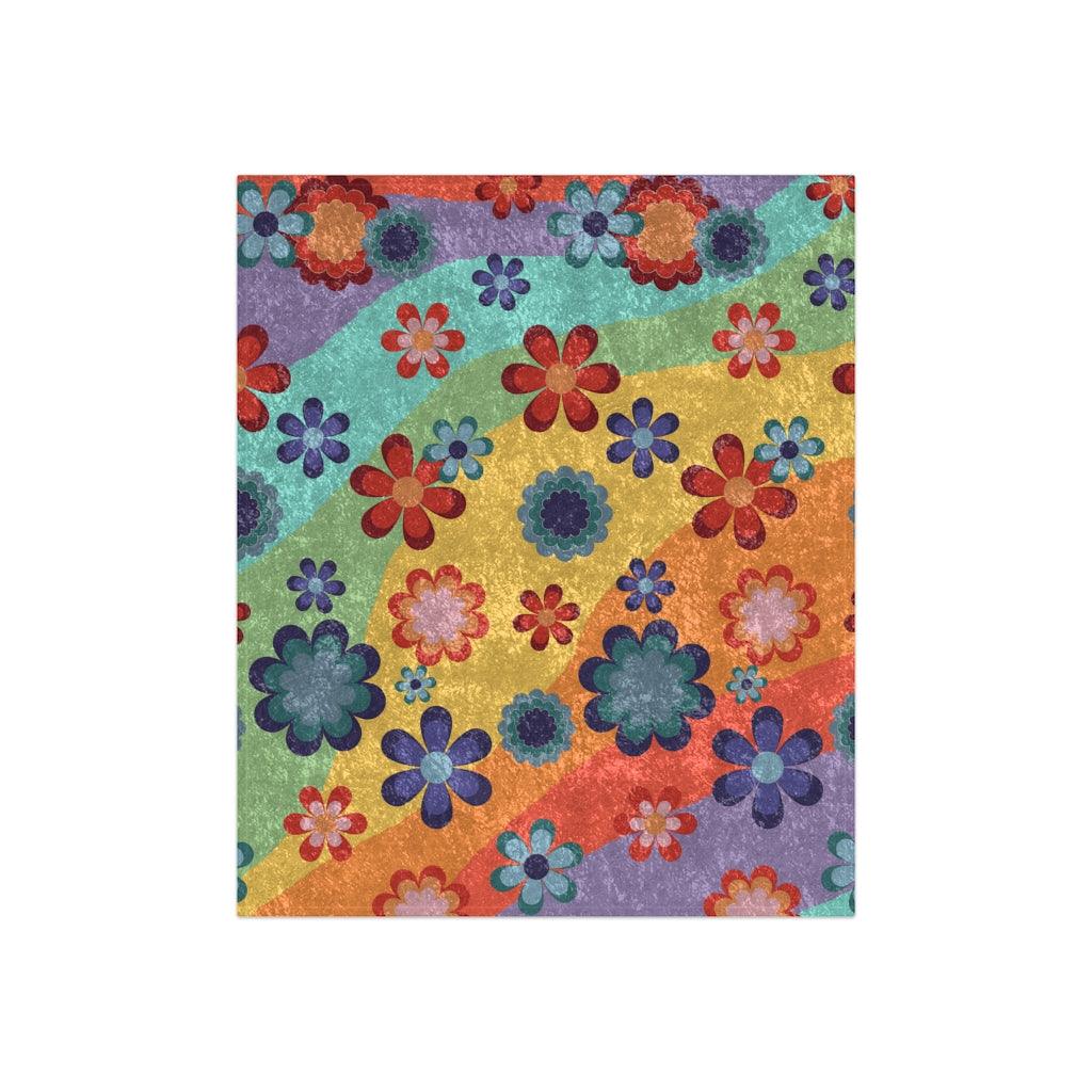 Groovy 60's Flowers Hippie Rainbow Crushed Velvet Blanket | lovevisionkarma.com