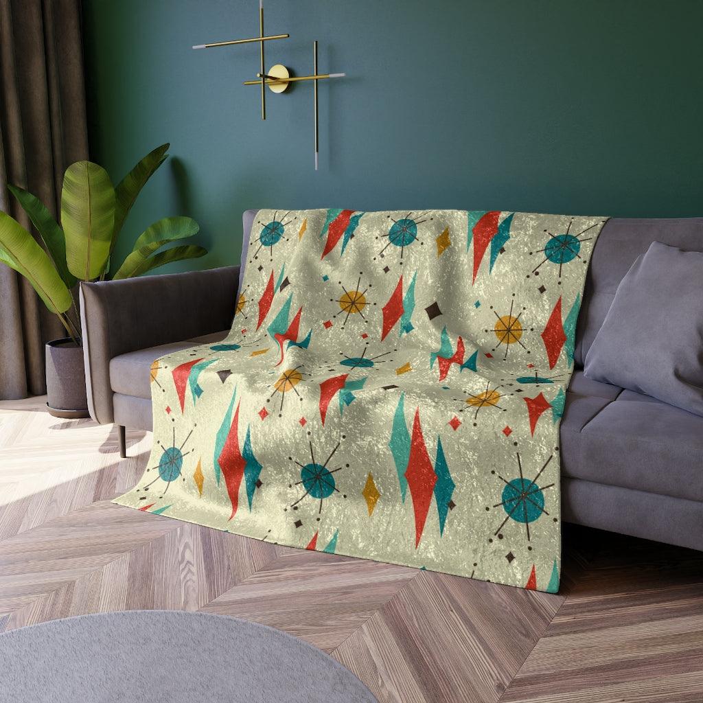 Retro Atomic Diamond Burst MCM Crushed Velvet Blanket | lovevisionkarma.com