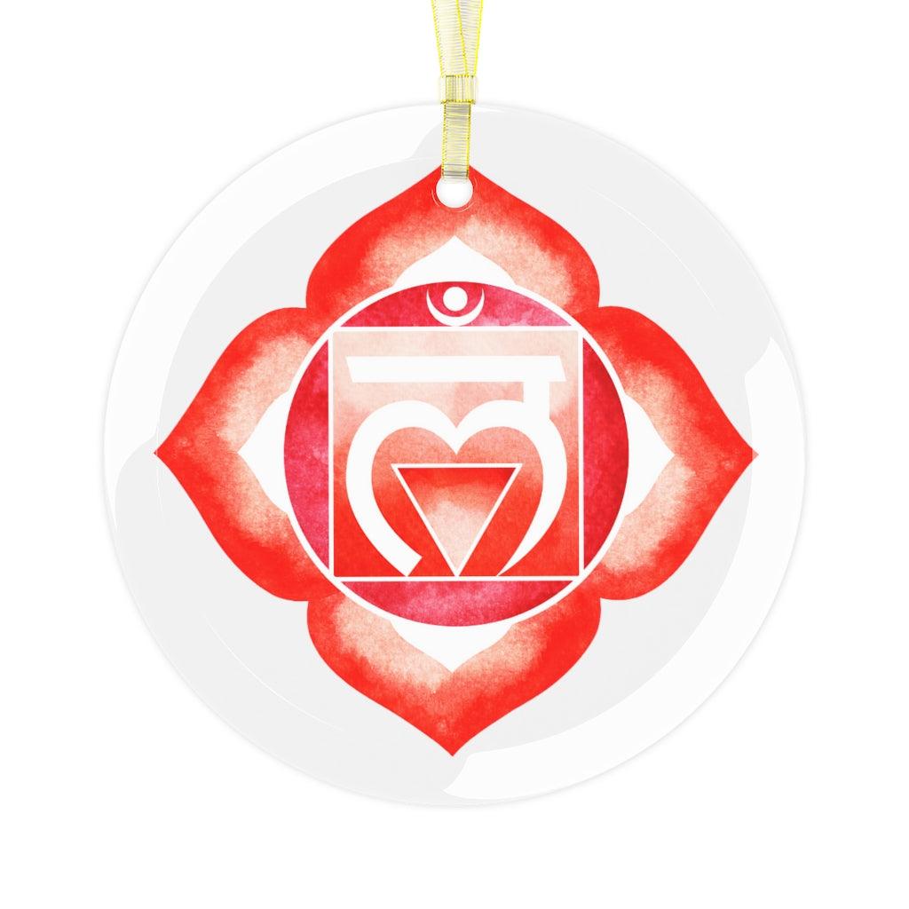 Muladhara, Root or First Chakra Glass Ornament, Yoga Christmas Ornament | lovevisionkarma.com