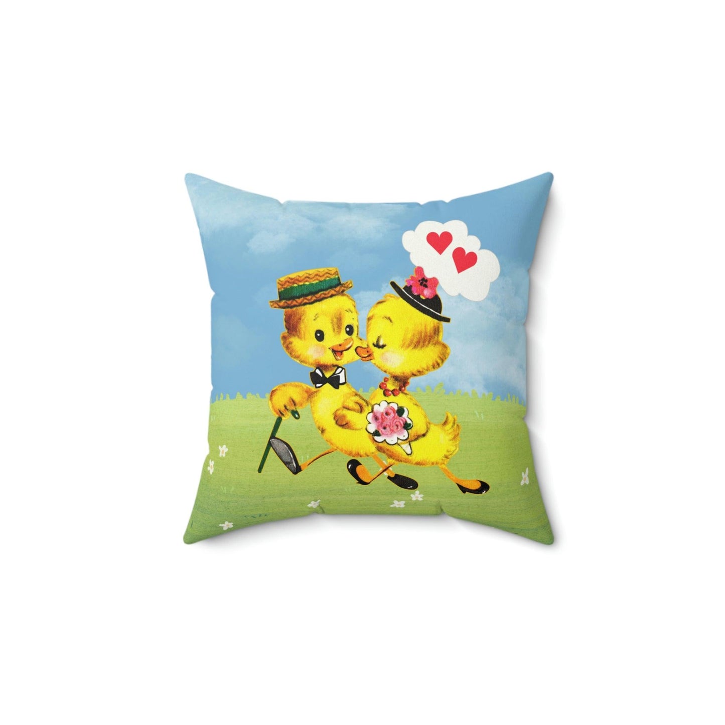 Retro Easter Vintage Chicks Kitschy Cute Throw Pillow | lovevisionkarma.com