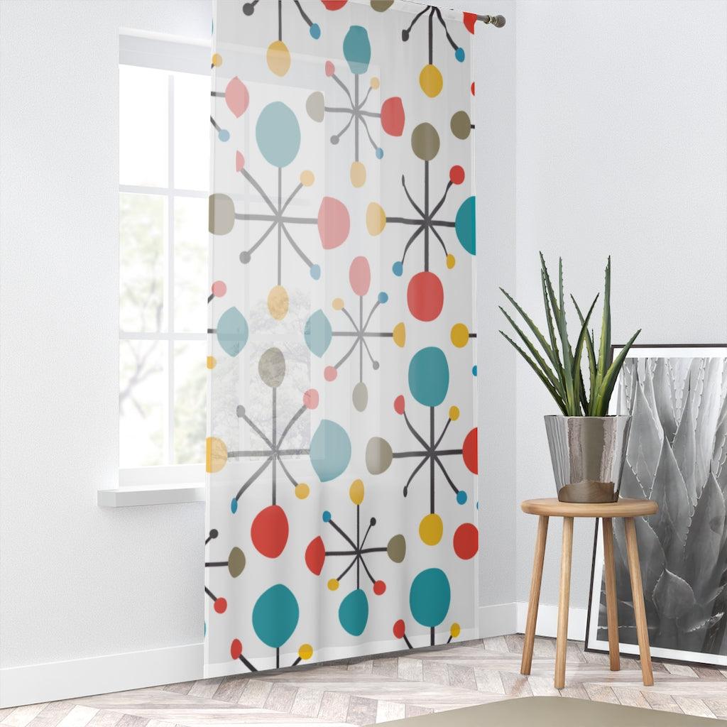 Retro Atomic Burst Mid Century Multicolor Sheer Window Curtain | lovevisionkarma.com