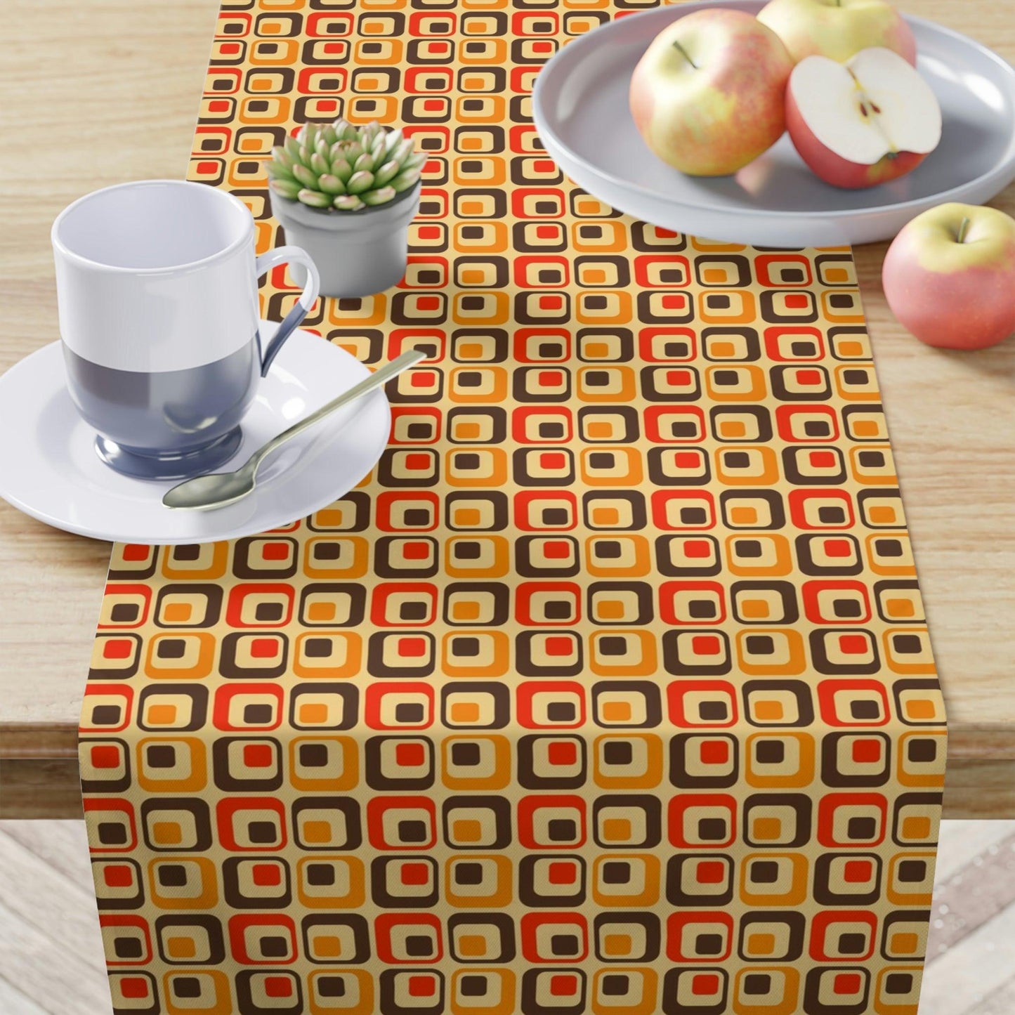 Retro 70s Geometric MCM Brown, Orange & Mustard Table Runner | lovevisionkarma.com