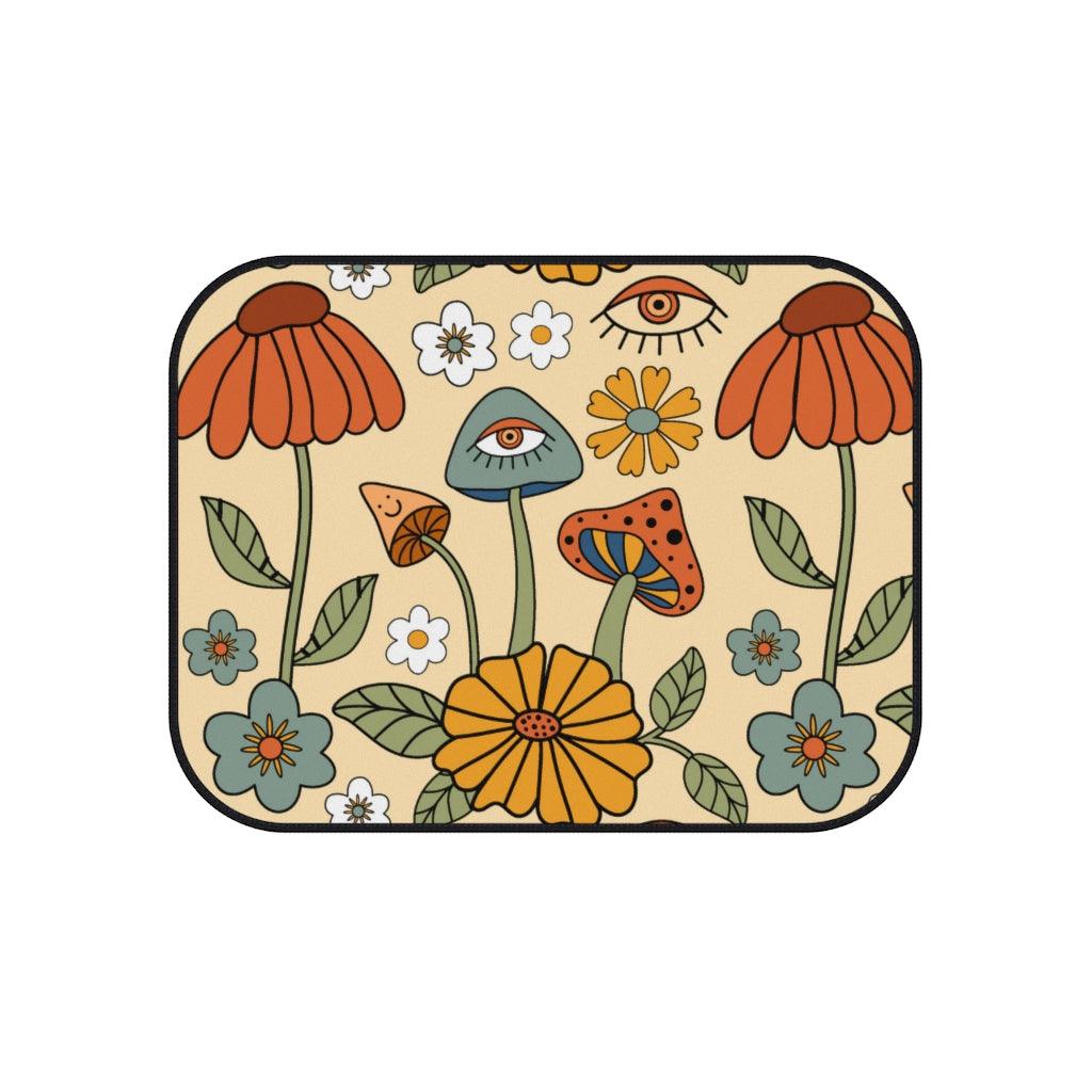 Boho Trippy Mushroom & Flowers Hippie Cottagecore Car Mats (Set of 4) | lovevisionkarma.com