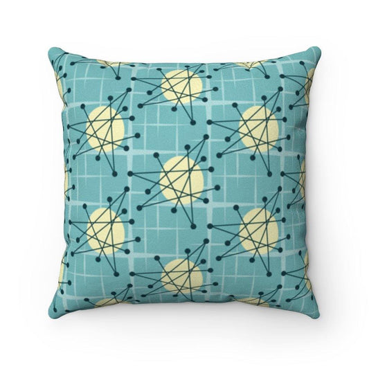 Retro Atomic Age Burst Mid Century Mod Blue Throw Pillow | lovevisionkarma.com
