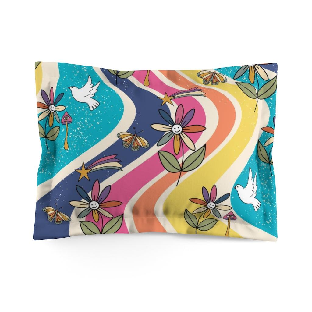 Groovy Hippie Flowers and Boho Mushrooms Colorful Pillow Sham | lovevisionkarma.com