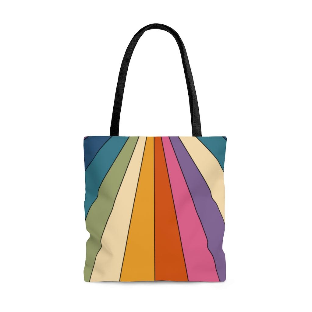 Retro Rainbow Burst Hippie MCM Tote Bag | lovevisionkarma.com