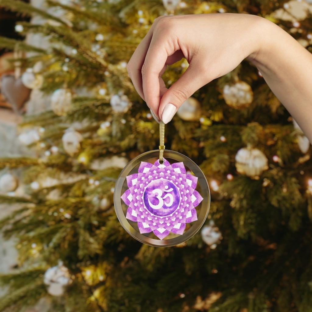 Sahasrara, Crown or Seventh Chakra Om Glass Ornament, Yoga Om Christmas Ornament | lovevisionkarma.com