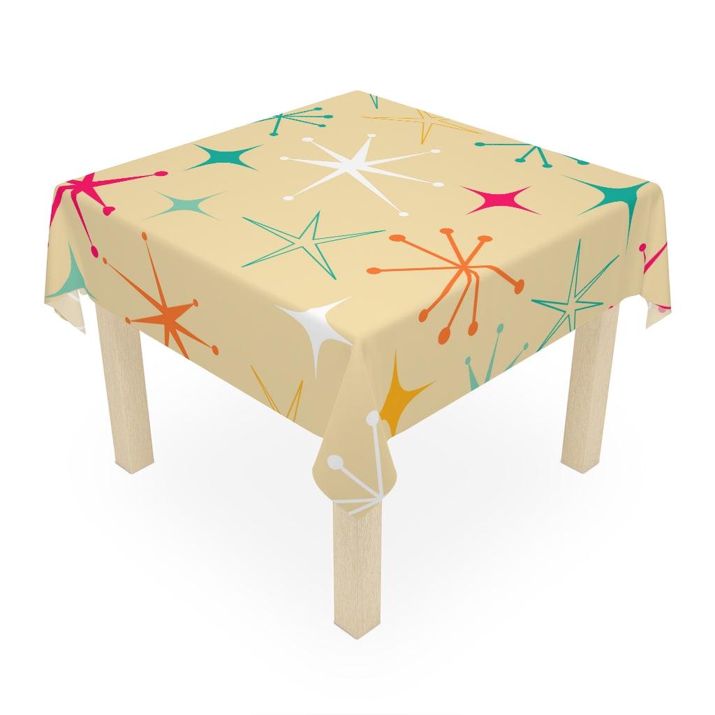 Retro Mid Century Starbursts on Cream Tablecloth | lovevisionkarma.com