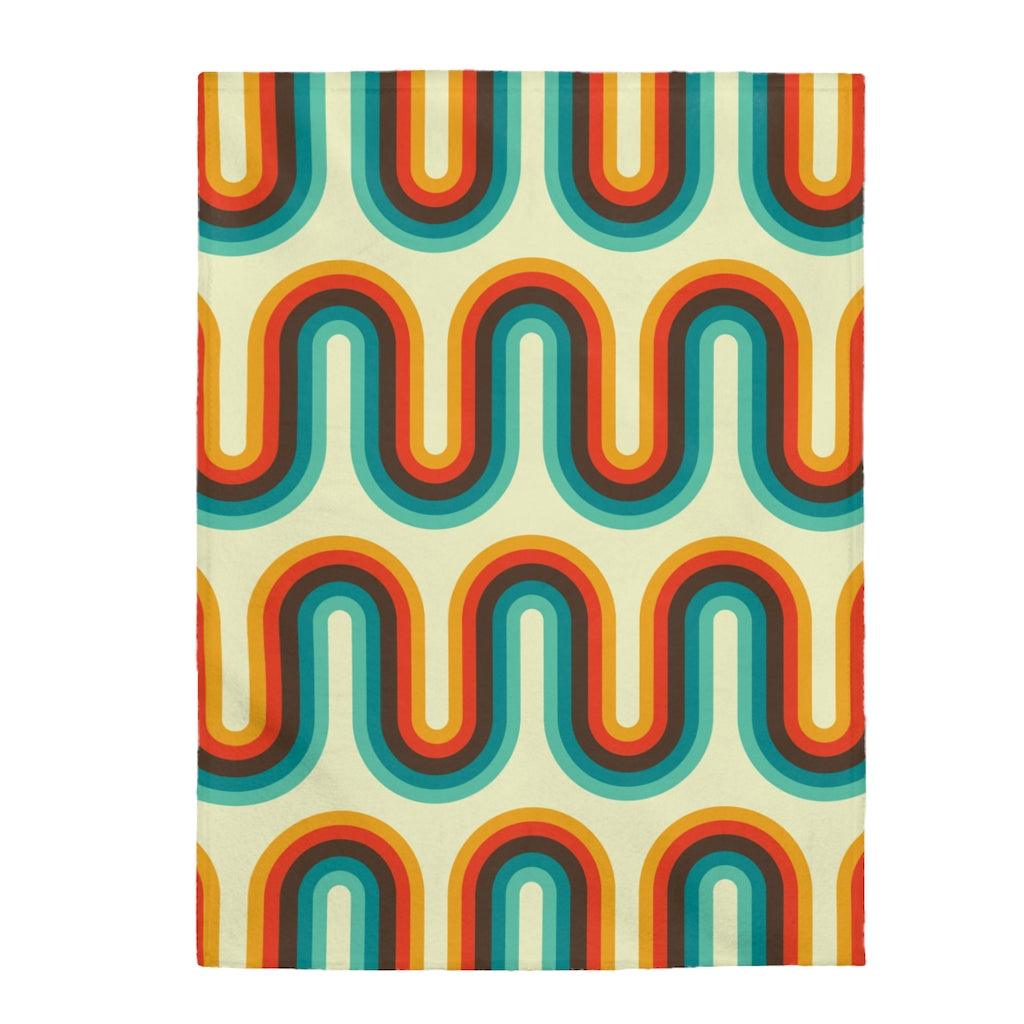 Retro 60s Groovy Waves Multicolor Velveteen Lightweight Blanket | lovevisionkarma.com
