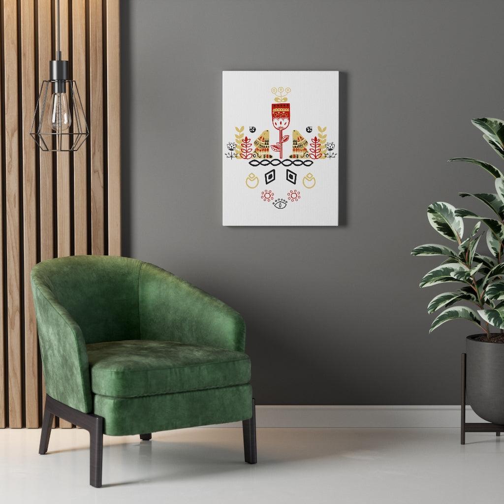 Scandinavian Nordic Folk Art Rabbits Mustard & Red Canvas Gallery Wrap | lovevisionkarma.com