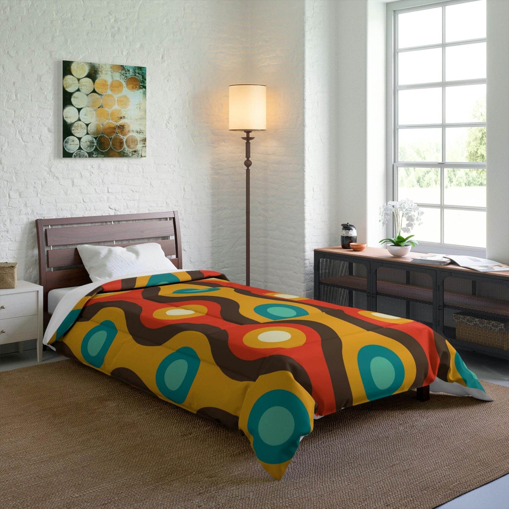 Retro 60s 70s Waves Mid Century Mod Brown & Orange Comforter | lovevisionkarma.com