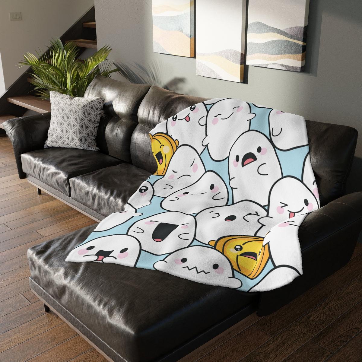 Kawaii Ghosts & Pumpkins Halloween Minky Blanket (Two-sided print) | lovevisionkarma.com