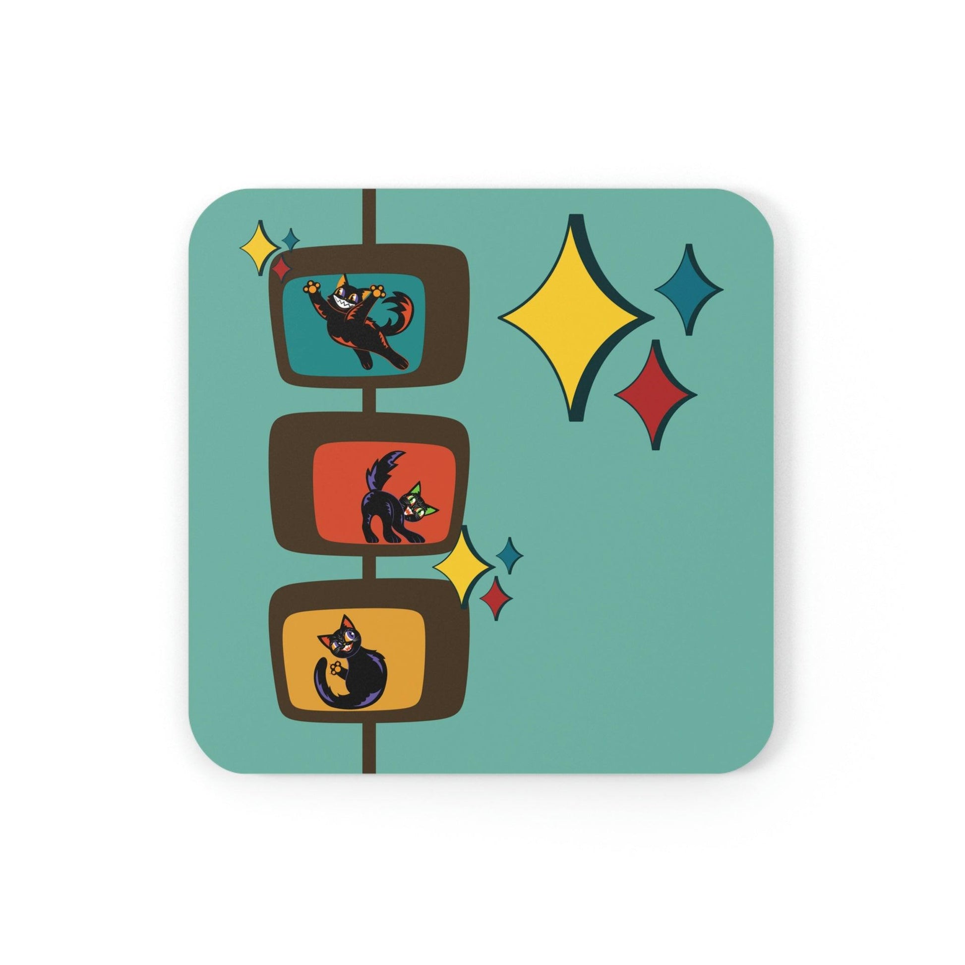 Atomic Cats Mid Century Mod Blue Coaster Set | lovevisionkarma.com