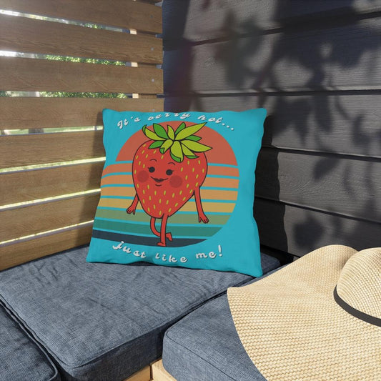 "Berry Hot" Cute Strawberry Retro Outdoor Pillow | lovevisionkarma.com