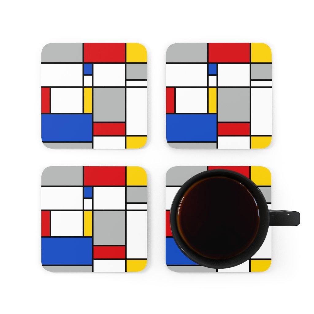 Retro Mondrian Inspired Multicolor Abstract Art Coaster Set | lovevisionkarma.com
