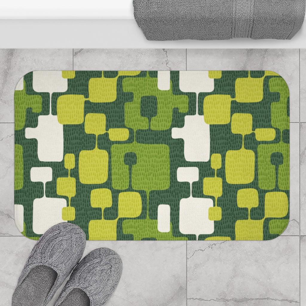 Retro Abstract Mid Century Modern Green Bath Mat | lovevisionkarma.com