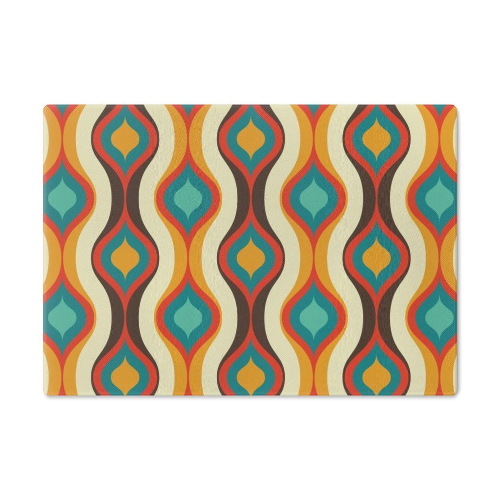 Retro Geometric Mid Century Mod Multicolor Glass Cutting Board | lovevisionkarma.com