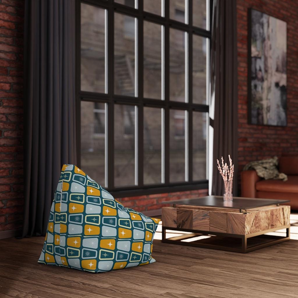 Retro Atomic Starburst MCM Blue & Mustard Bean Bag Chair COVER | lovevisionkarma.com
