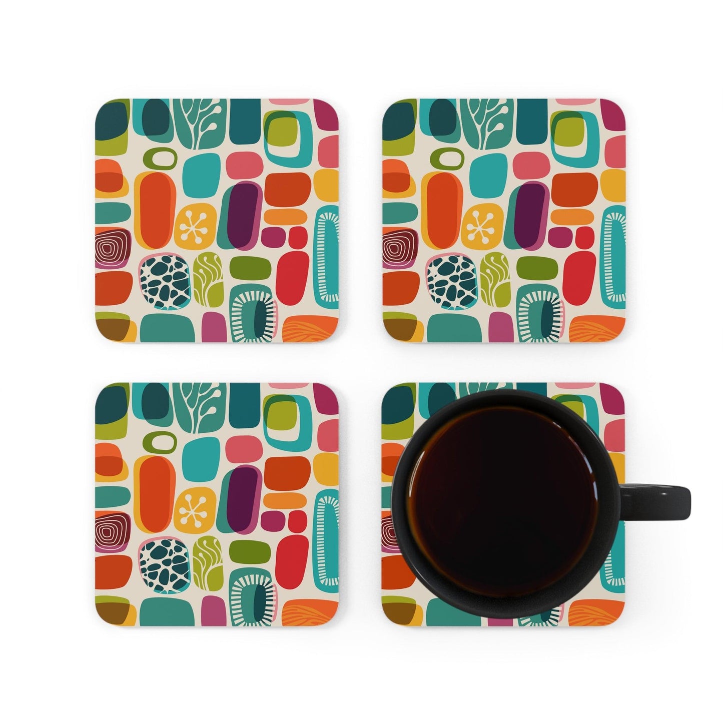 Retro MCM Atomic Amoeba Vibrant Colorful Coaster Set | lovevisionkarma.com