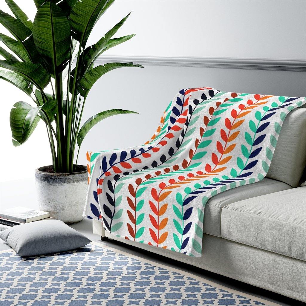 Retro Nordic Mid Century Flower Vines Velveteen Lightweight Blanket | lovevisionkarma.com