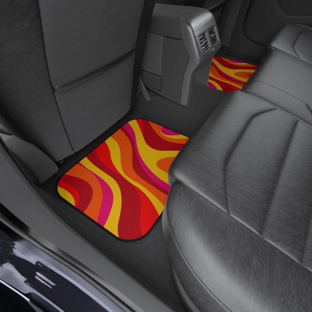 Groovy 60's Retro Hippie Swirl Orange, Red & Yellow MCM Car Mats (Set of 4) | lovevisionkarma.com