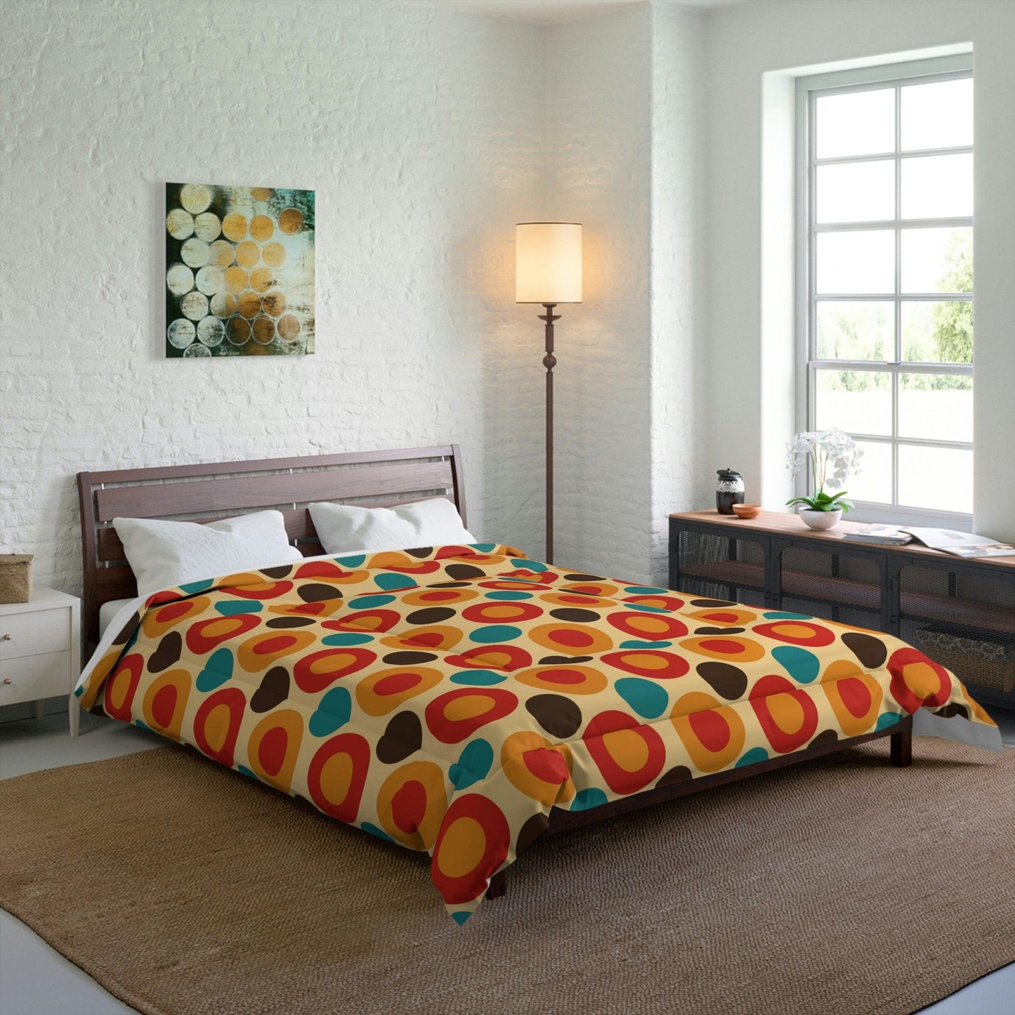 Retro 60s 70s Mod Circles Mid Century Multicolor Comforter | lovevisionkarma.com