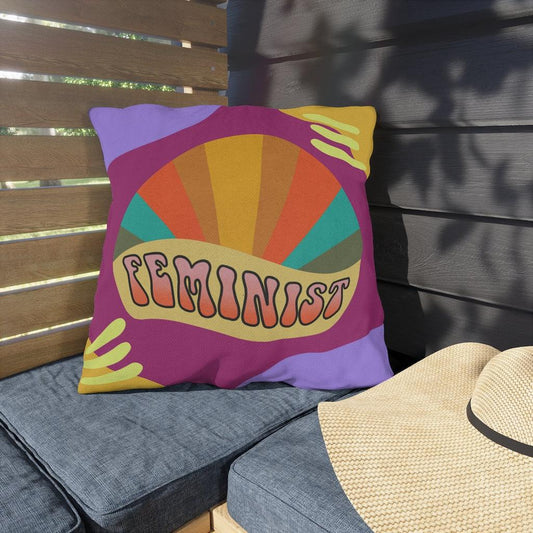 Retro 60s Style Groovy Feminist Outdoor Pillow | lovevisionkarma.com