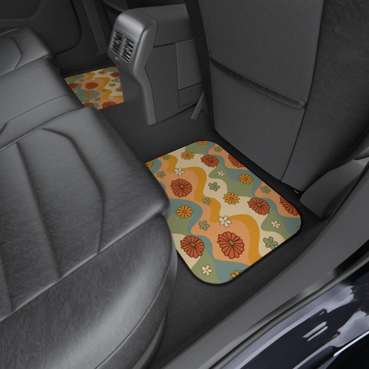 Boho Flowers and Waves Multicolor MCM Car Mats (Set of 4) | lovevisionkarma.com