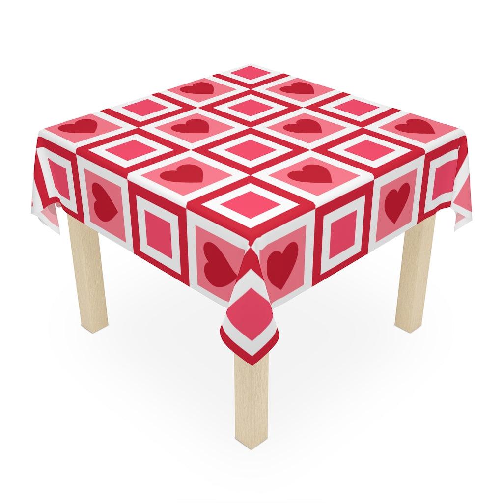 Mod Squares & Hearts Red, Pink and White Valentine Tablecloth | lovevisionkarma.com