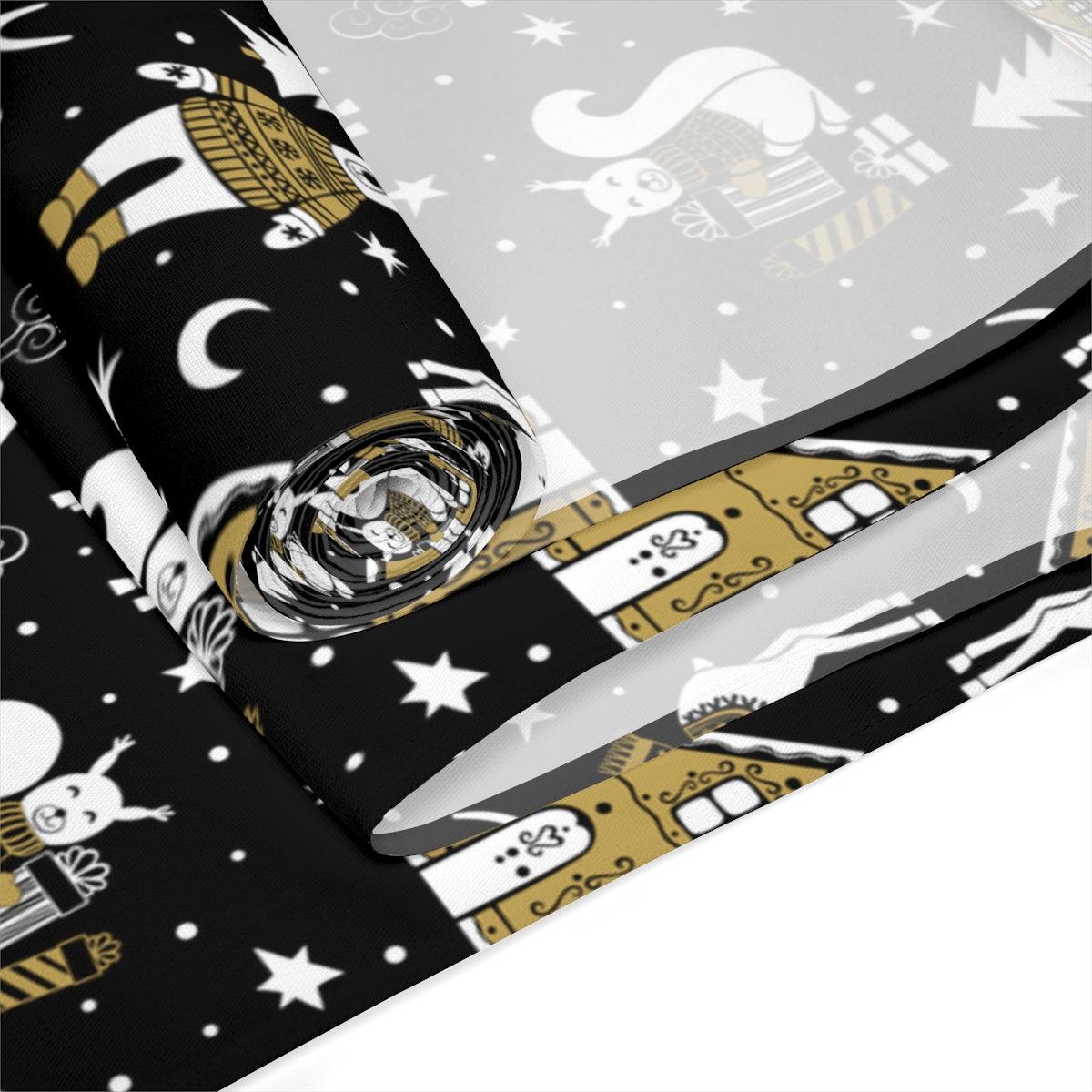 Nordic Christmas Scene MCM Scandi Black, White and Beige Holiday Table Runner | lovevisionkarma.com