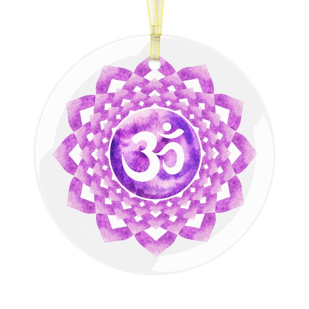 Sahasrara, Crown or Seventh Chakra Om Glass Ornament, Yoga Om Christmas Ornament | lovevisionkarma.com